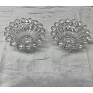 Vintage Candlewick Style Beaded Glass Taper Candle Holders Set of 2